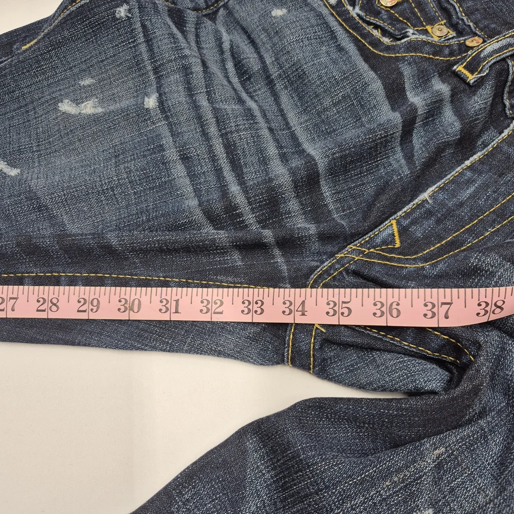 TRUE RELIGION Premium Vintage Skull & Roses Straight Jeans Women's  33 - Picture 15 of 16